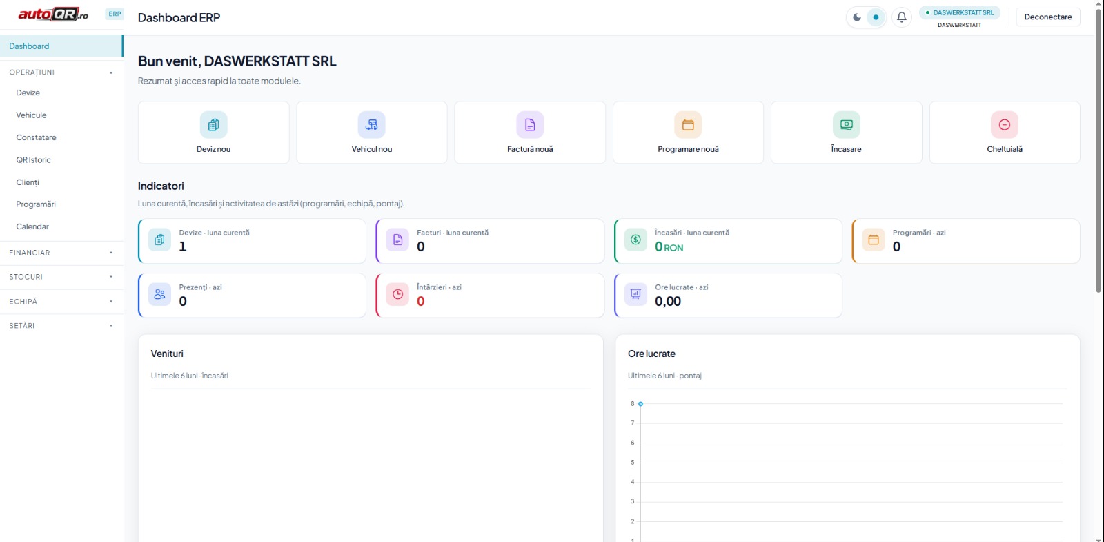 Captură din AutoQR: devize, confirmări și istoric vehicul cu cod QR